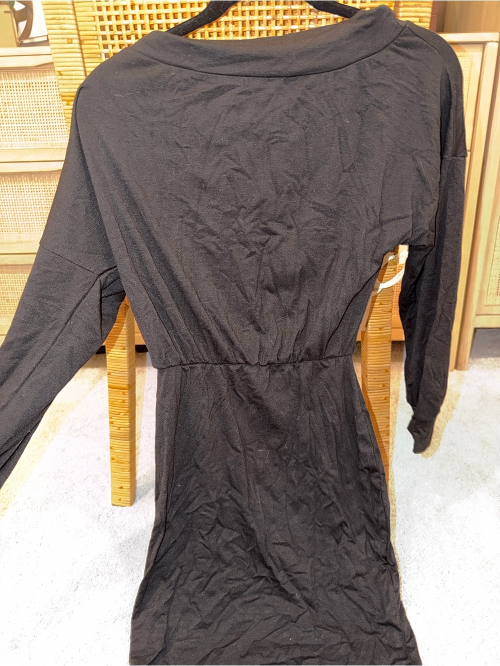 Nina Leonard Black Ribbed Neck Dress Off the shoulder